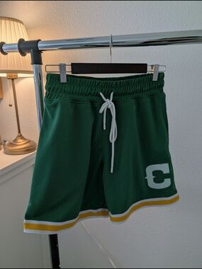 Men's/ Women's Green Athletic Mesh Shorts with Contrast Trim